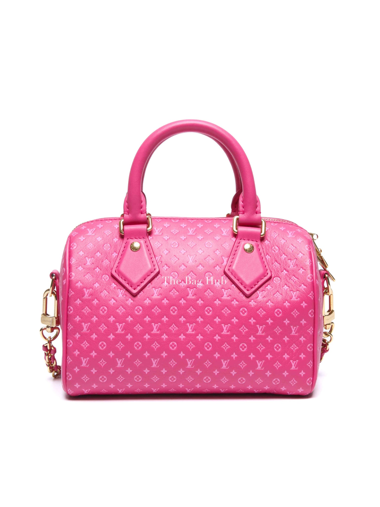 Louis Vuitton Rose Calfskin Nanogram Embossed Speedy Bandouliere 20 Bag