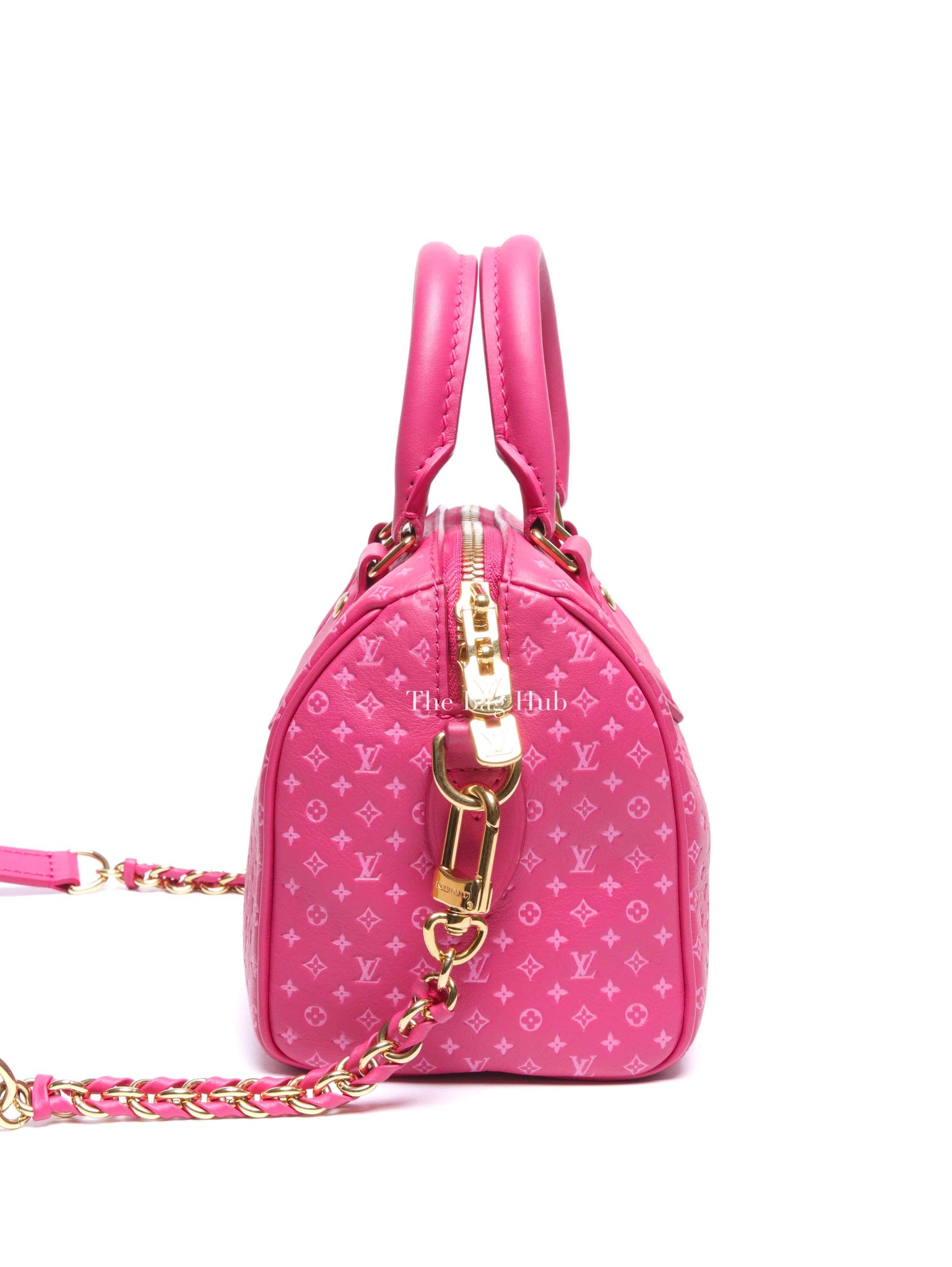 Louis Vuitton Rose Calfskin Nanogram Embossed Speedy Bandouliere 20 Bag