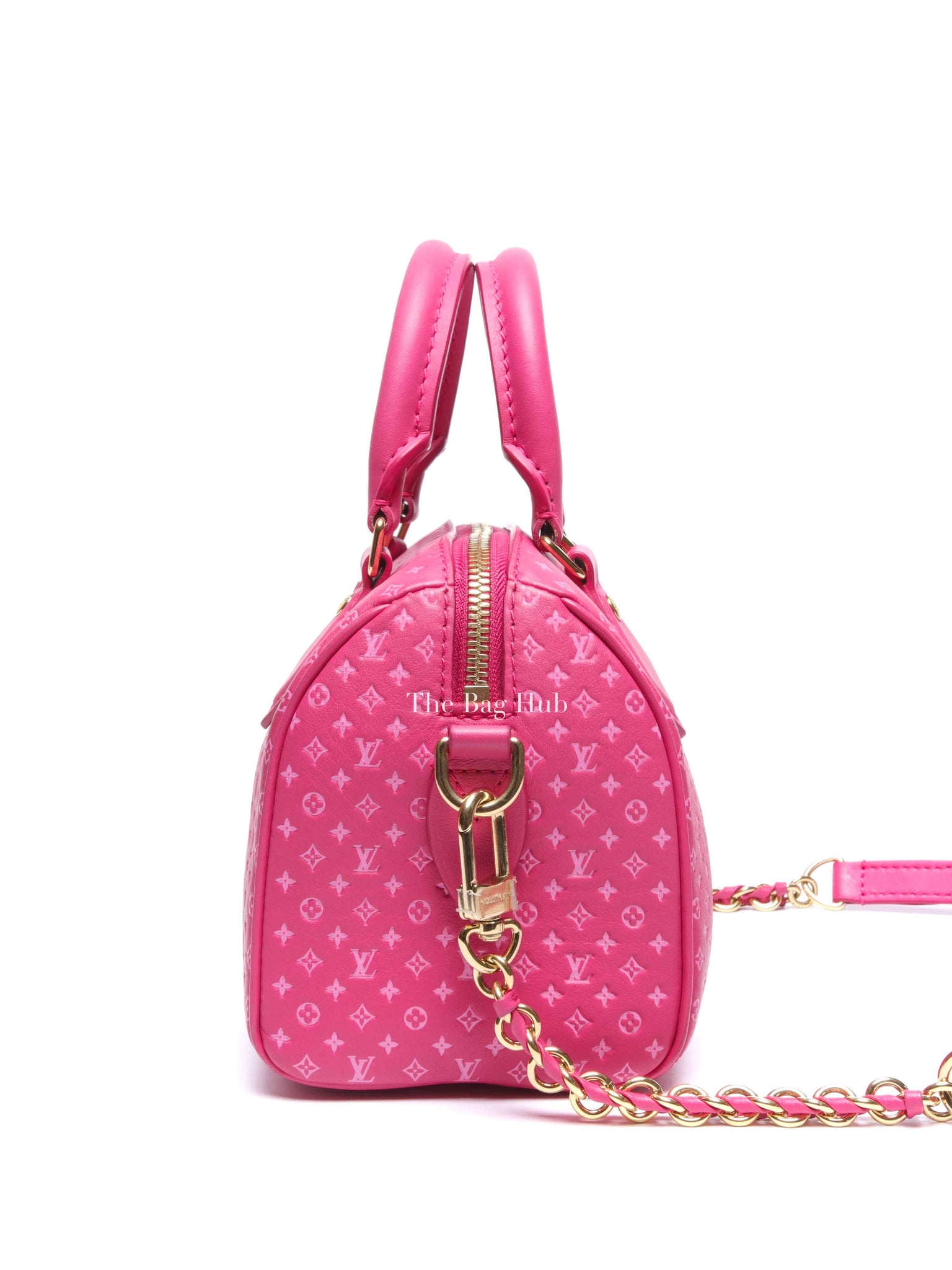 Louis Vuitton Rose Calfskin Nanogram Embossed Speedy Bandouliere 20 Bag