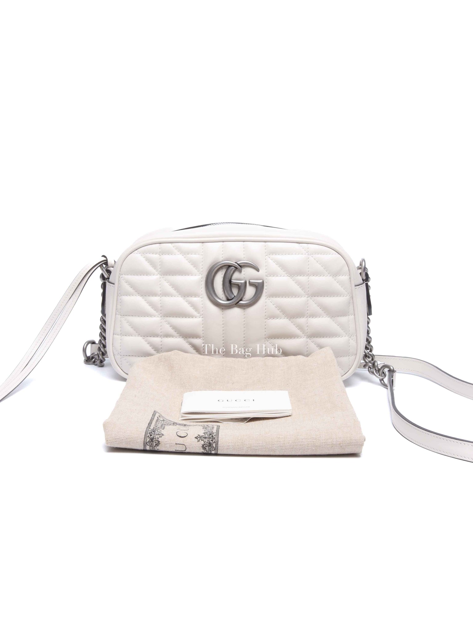 Gucci White Calfskin Matelasse Aria GG Marmont Small Chain Shoulder Bag SHW