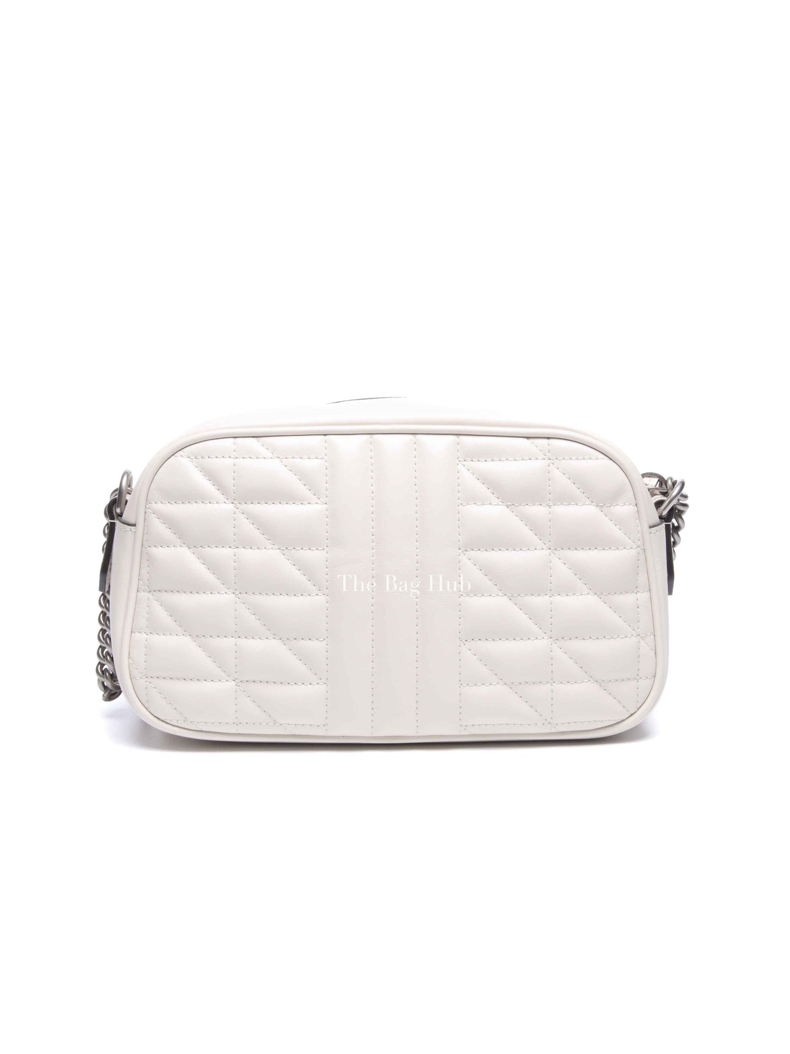 Gucci White Calfskin Matelasse Aria GG Marmont Small Chain Shoulder Bag SHW