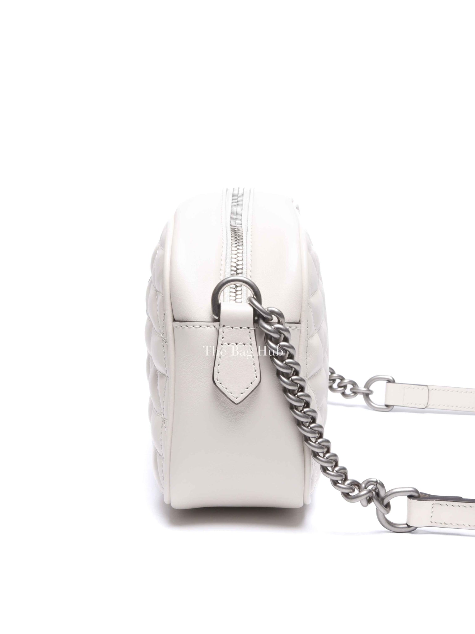 Gucci White Calfskin Matelasse Aria GG Marmont Small Chain Shoulder Bag SHW