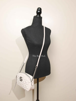 Gucci White Calfskin Matelasse Aria GG Marmont Small Chain Shoulder Bag SHW