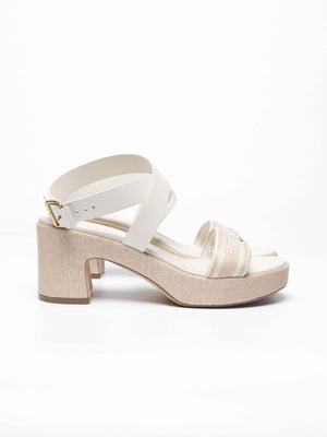 Dior White/Beige Leather/Natural Raffia Dway Block Heel Ankle Strap Sandals Size 39