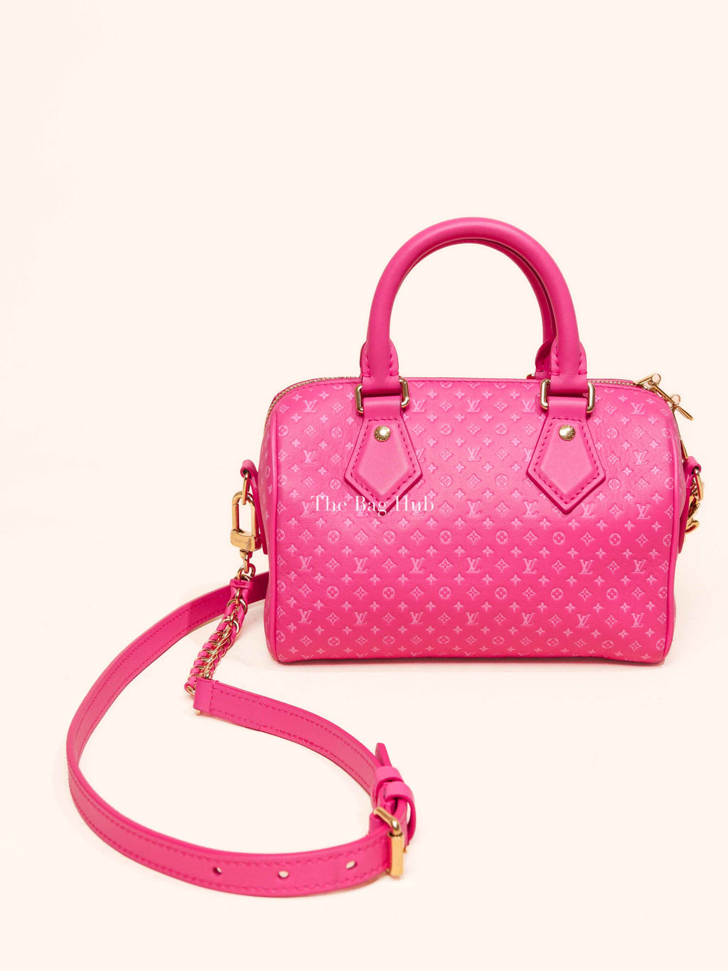 Louis Vuitton Rose Calfskin Nanogram Embossed Speedy Bandouliere 20 Bag