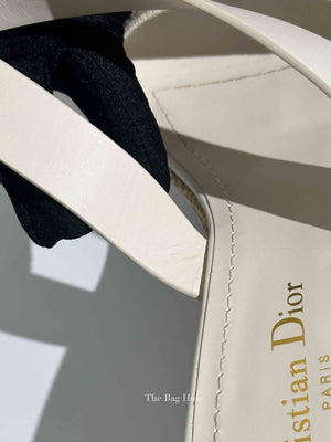 Dior White/Beige Leather/Natural Raffia Dway Block Heel Ankle Strap Sandals Size 39