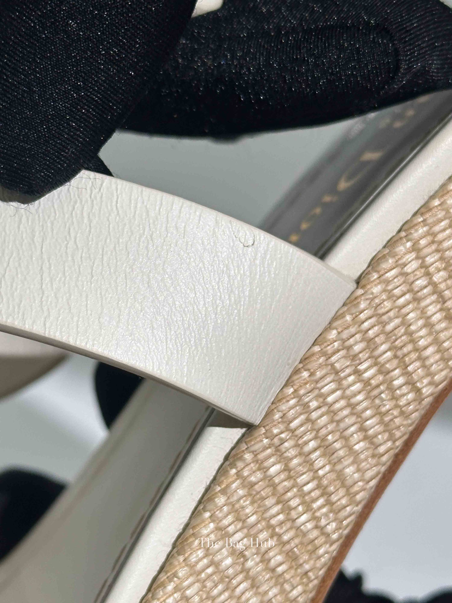 Dior White/Beige Leather/Natural Raffia Dway Block Heel Ankle Strap Sandals Size 39