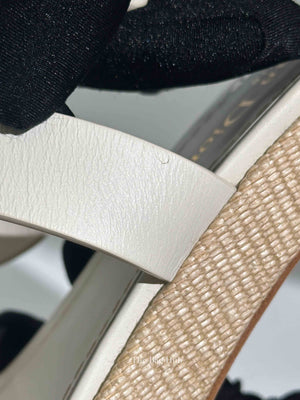 Dior White/Beige Leather/Natural Raffia Dway Block Heel Ankle Strap Sandals Size 39