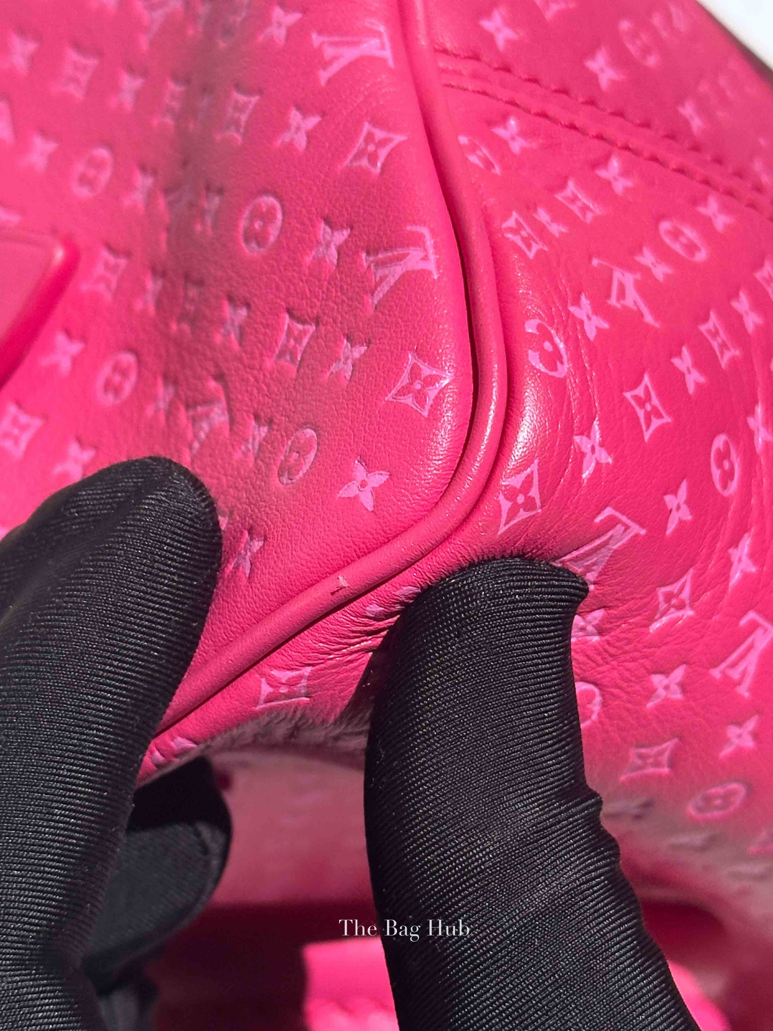 Louis Vuitton Rose Calfskin Nanogram Embossed Speedy Bandouliere 20 Bag