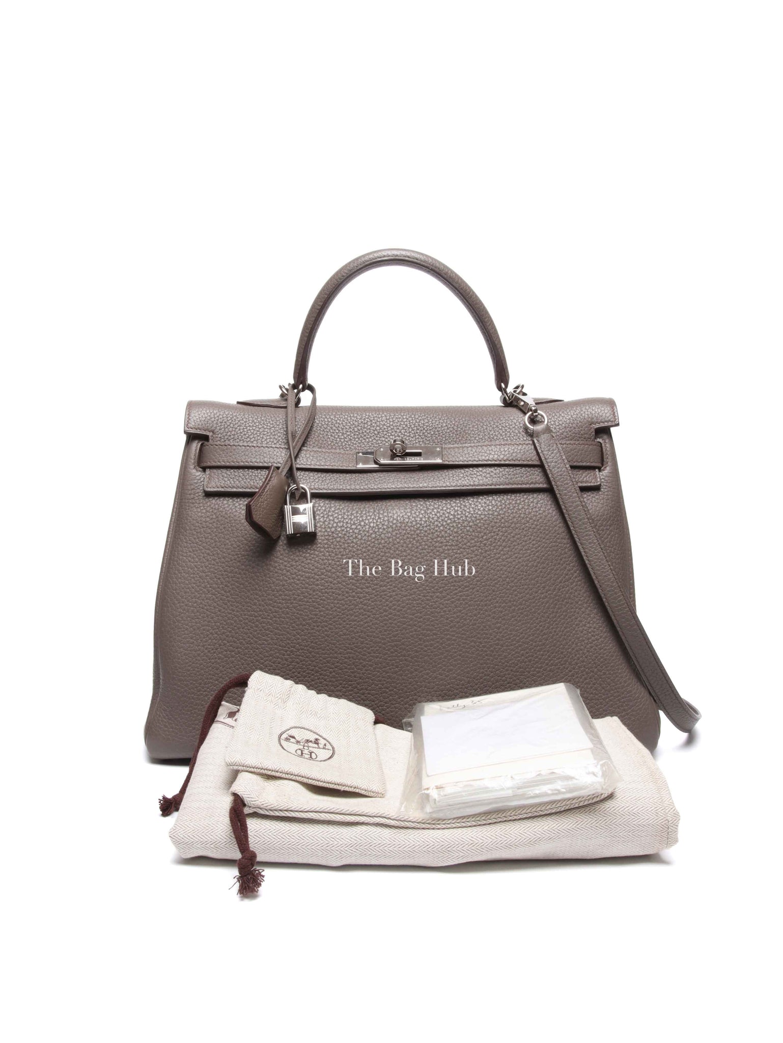 Hermes Etain Clemence Leather Kelly 35 Bag PHW