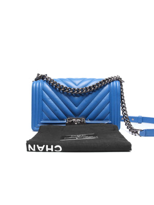 Chanel Blue Chevron Lambskin Quilted Old Medium Le Boy Bag RHW