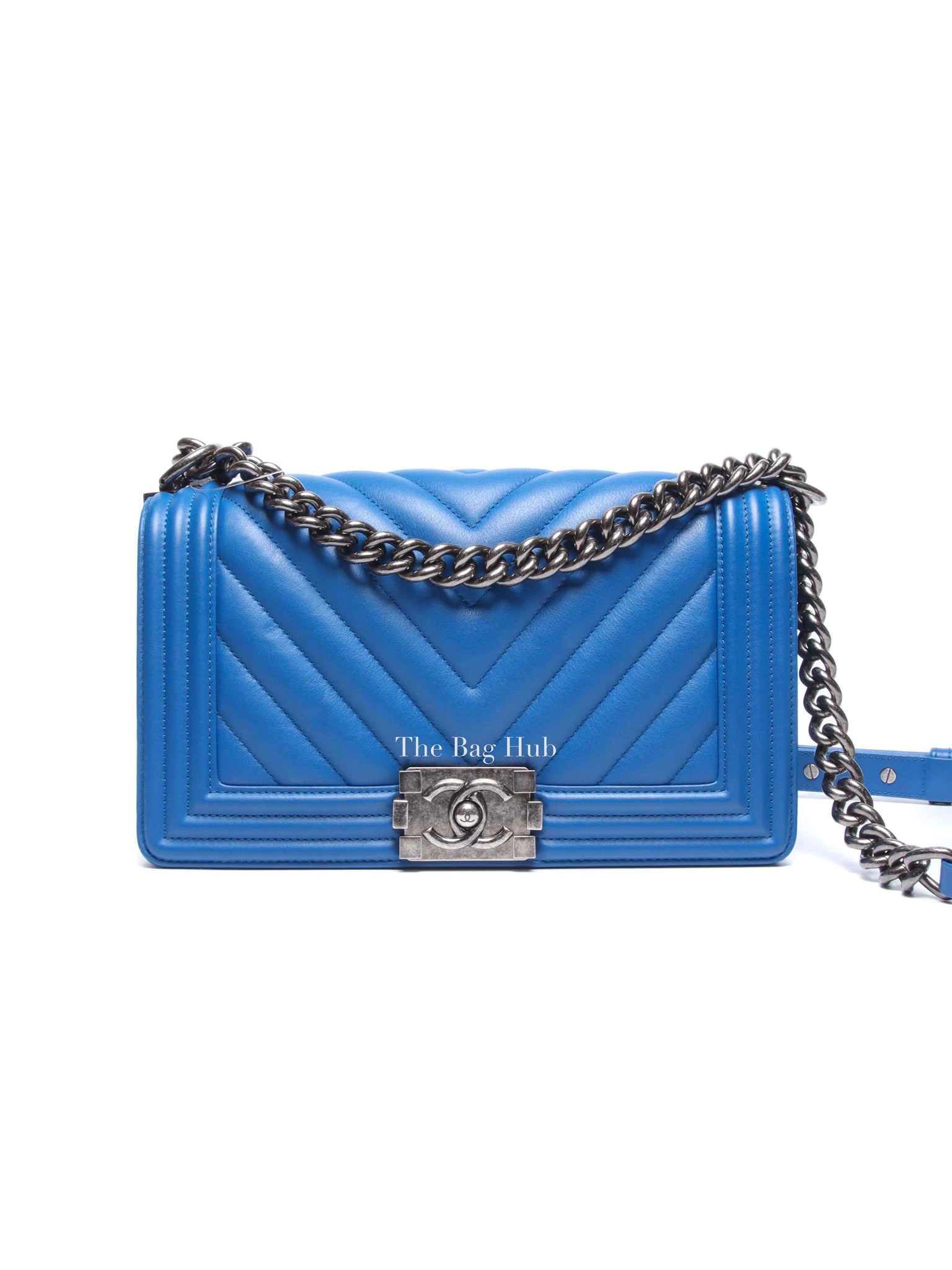Chanel Blue Chevron Lambskin Quilted Old Medium Le Boy Bag RHW