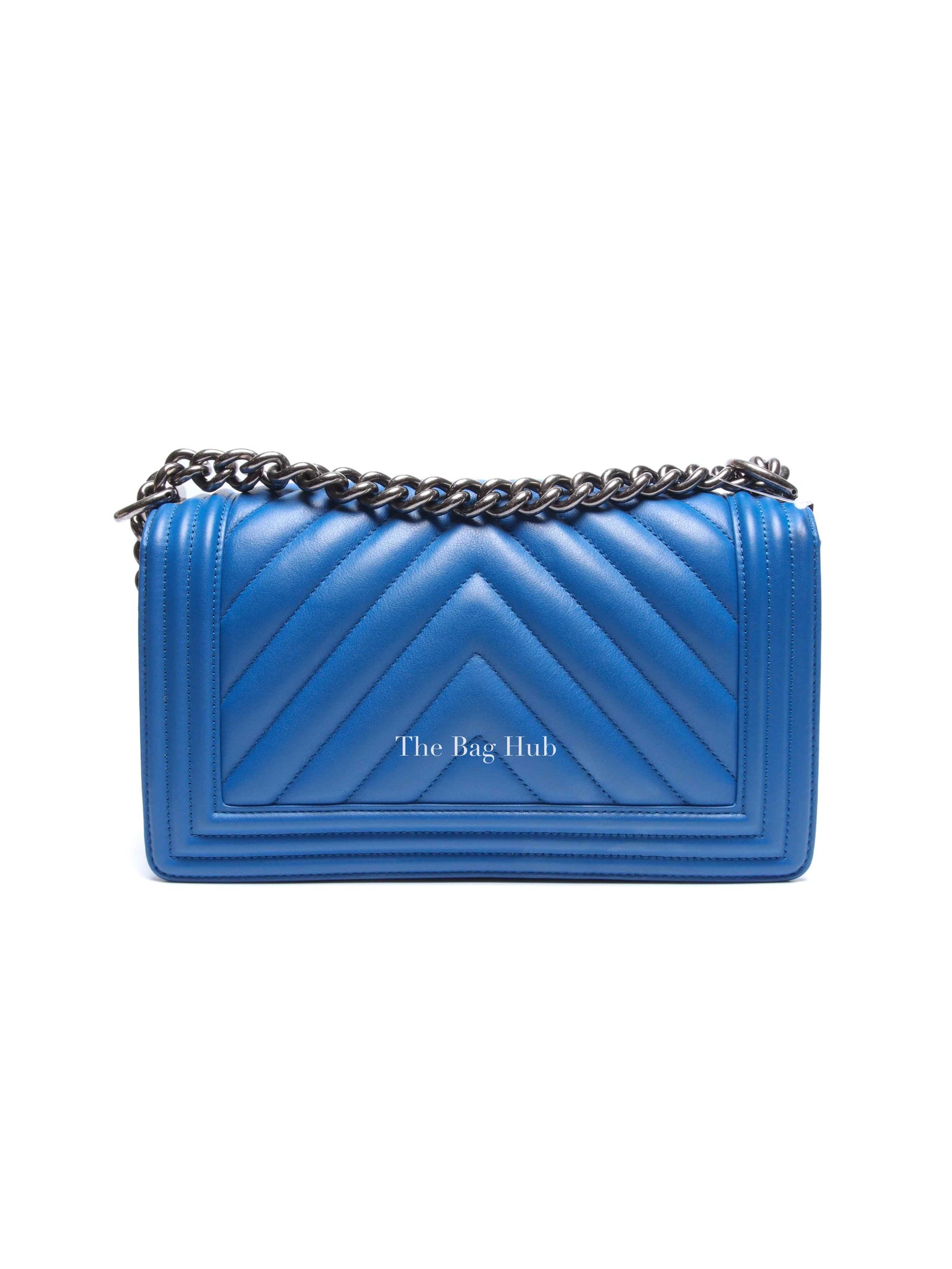 Chanel Blue Chevron Lambskin Quilted Old Medium Le Boy Bag RHW