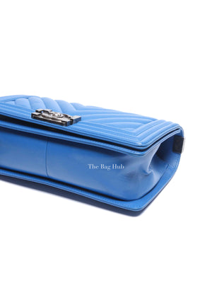 Chanel Blue Chevron Lambskin Quilted Old Medium Le Boy Bag RHW