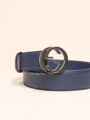 Gucci Blue Leather Interlocking G Buckle Belt 100/40