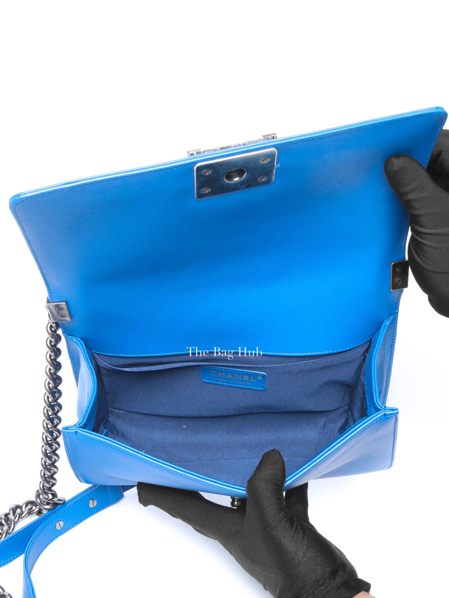 Chanel Blue Chevron Lambskin Quilted Old Medium Le Boy Bag RHW