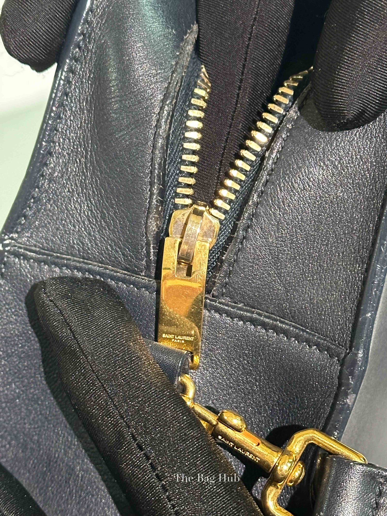 Saint Laurent Navy Blue Smooth Calfskin Small Monogram Cabas