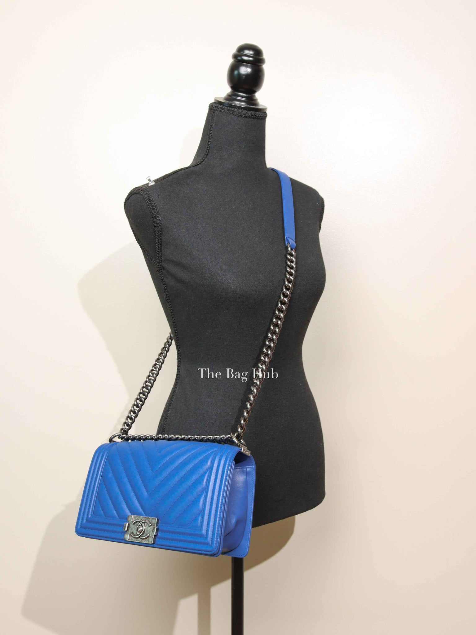 Chanel Blue Chevron Lambskin Quilted Old Medium Le Boy Bag RHW