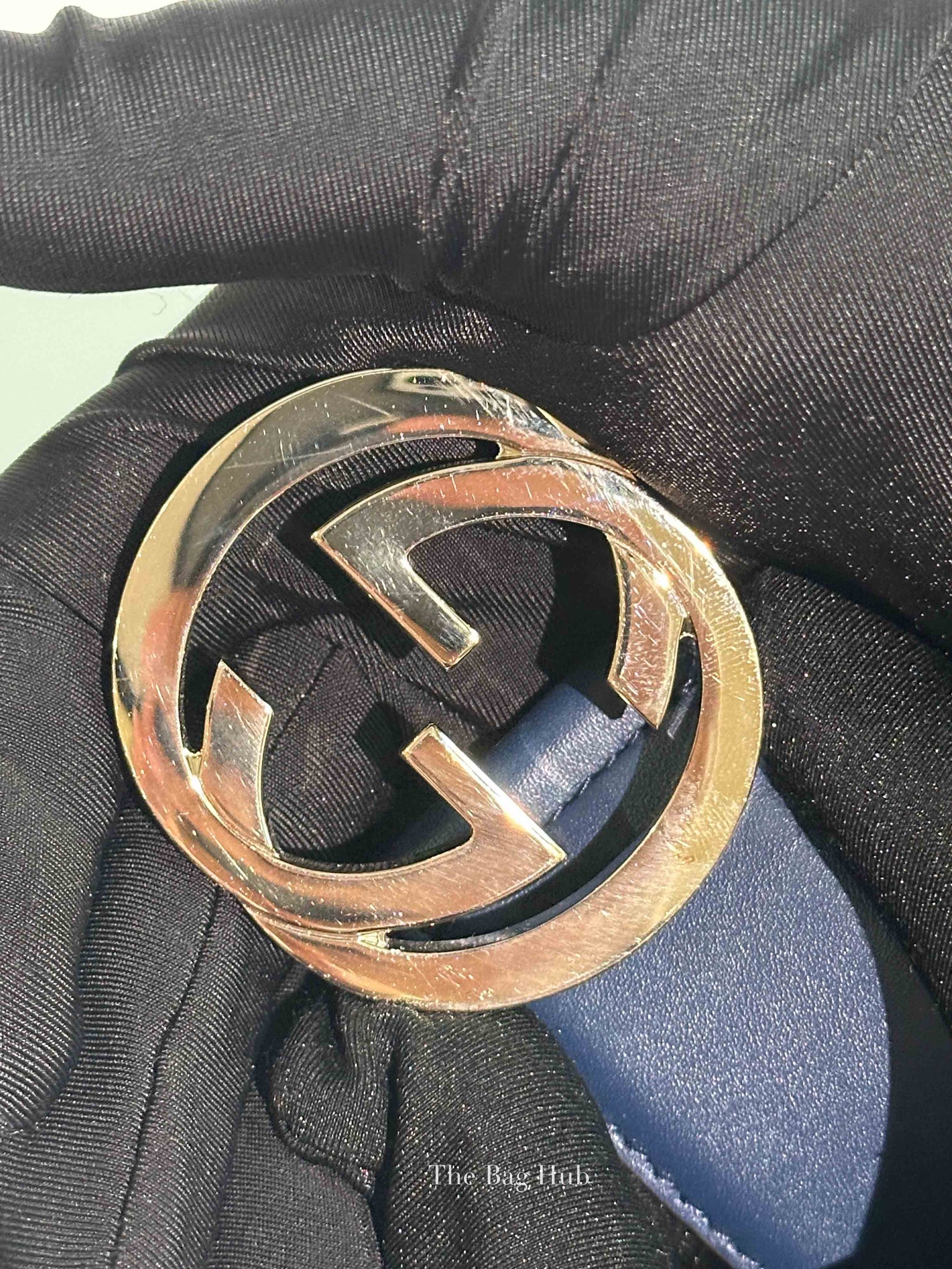 Gucci Blue Leather Interlocking G Buckle Belt 100/40