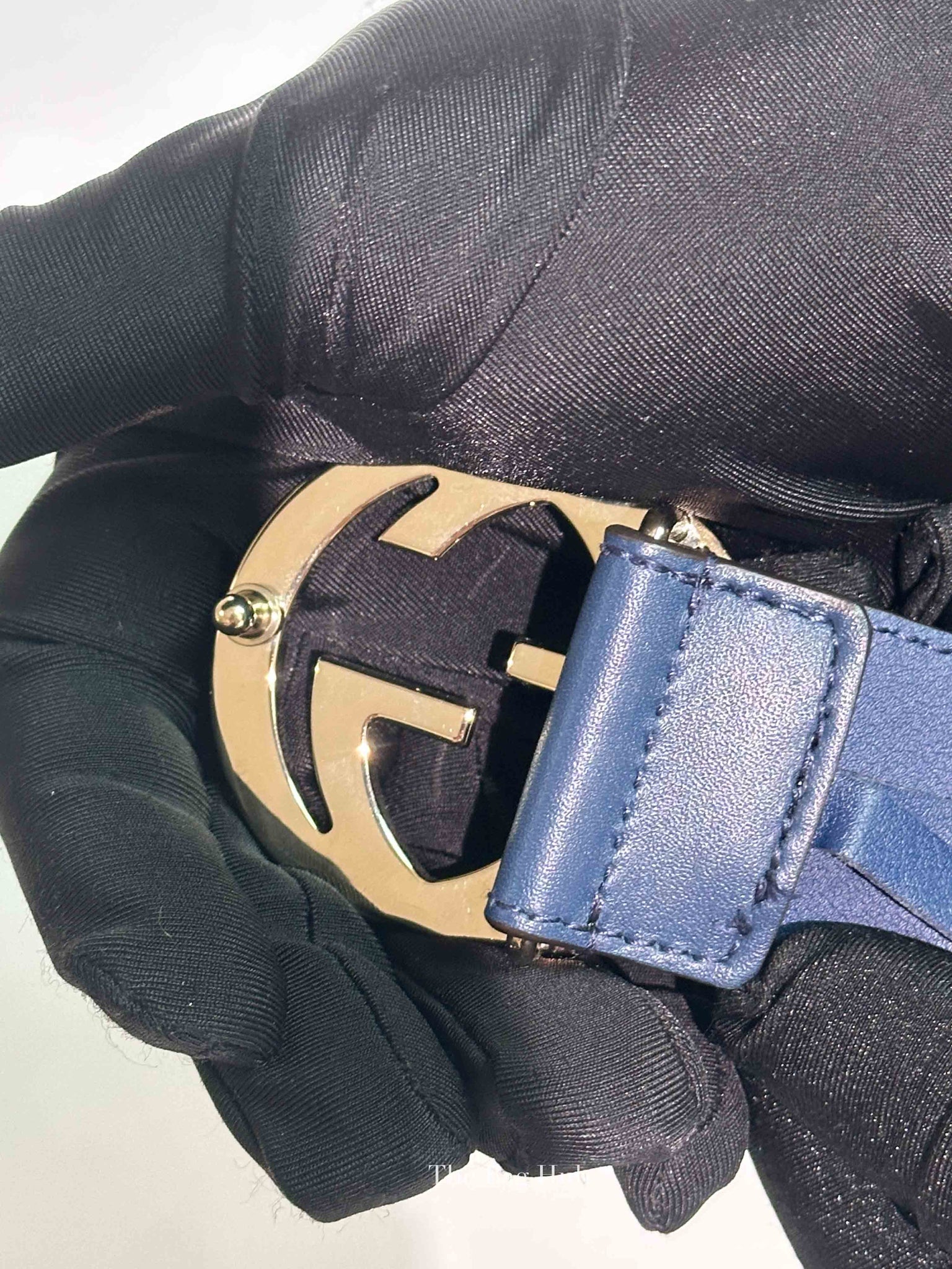 Gucci Blue Leather Interlocking G Buckle Belt 100/40