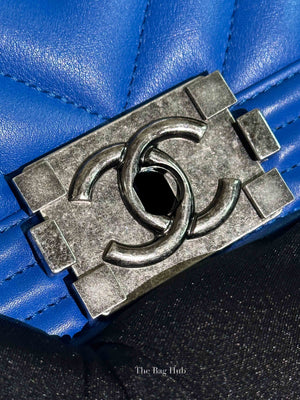 Chanel Blue Chevron Lambskin Quilted Old Medium Le Boy Bag RHW