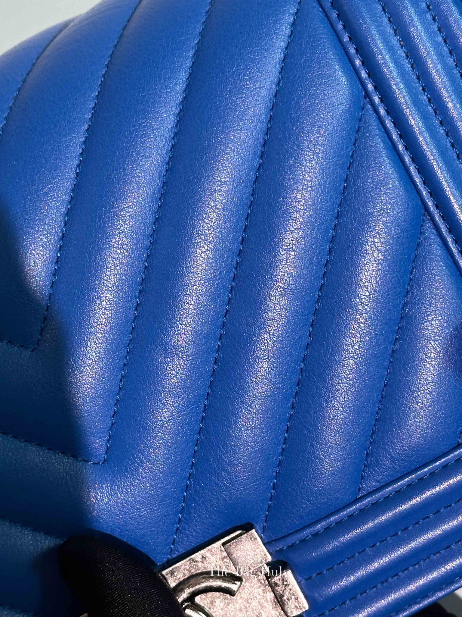 Chanel Blue Chevron Lambskin Quilted Old Medium Le Boy Bag RHW