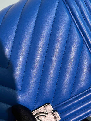 Chanel Blue Chevron Lambskin Quilted Old Medium Le Boy Bag RHW