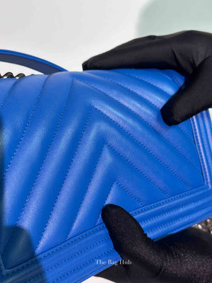 Chanel Blue Chevron Lambskin Quilted Old Medium Le Boy Bag RHW