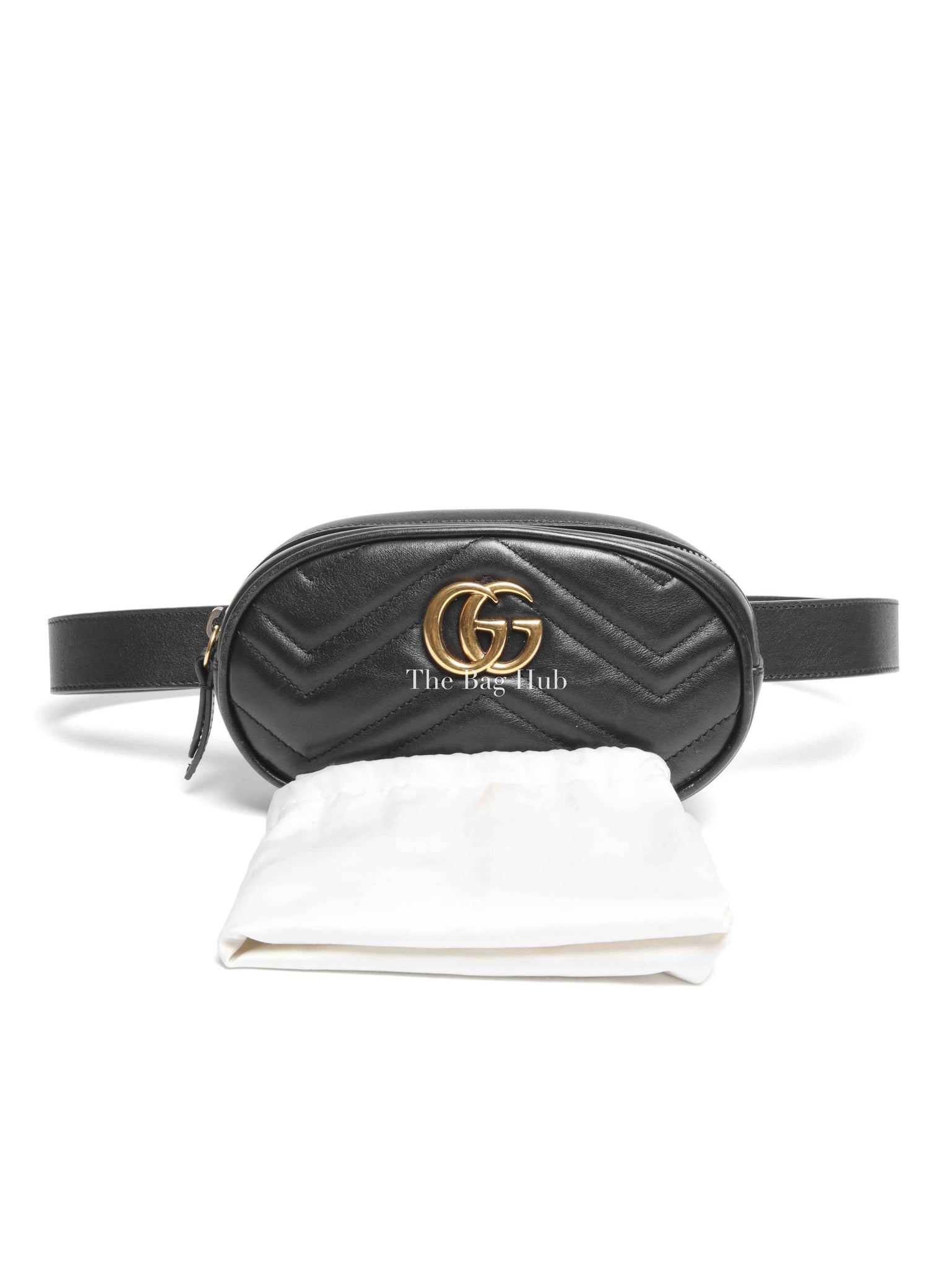 Gucci Black Calfskin Matelasse GG Marmont Belt Bag GHW