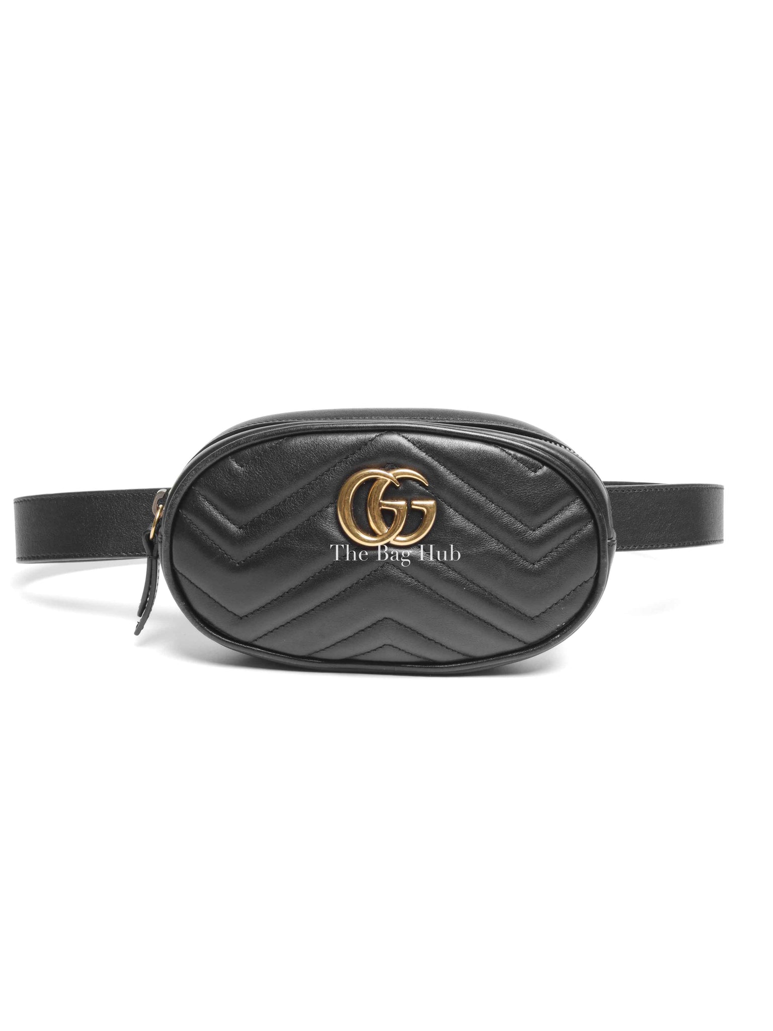 Gucci Black Calfskin Matelasse GG Marmont Belt Bag GHW