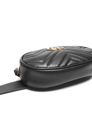 Gucci Black Calfskin Matelasse GG Marmont Belt Bag GHW