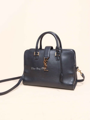 Saint Laurent Navy Blue Smooth Calfskin Small Monogram Cabas