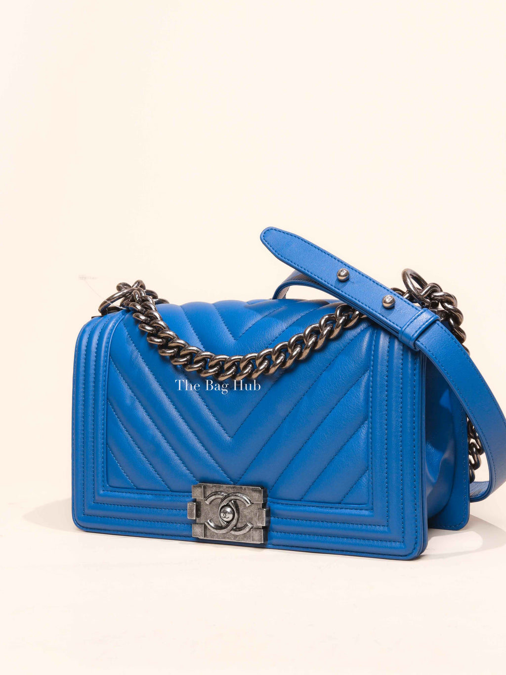 Chanel Blue Chevron Lambskin Quilted Old Medium Le Boy Bag RHW