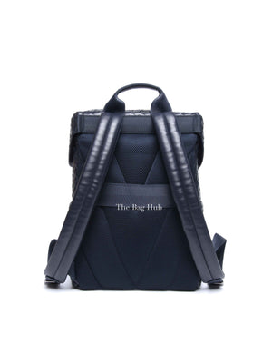 Bottega Veneta Navy Blue Intercciato Leather Buckle Backpack