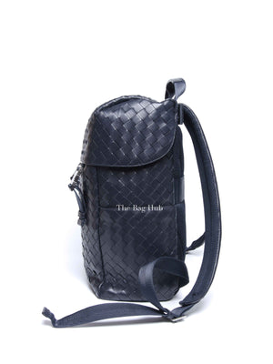 Bottega Veneta Navy Blue Intercciato Leather Buckle Backpack