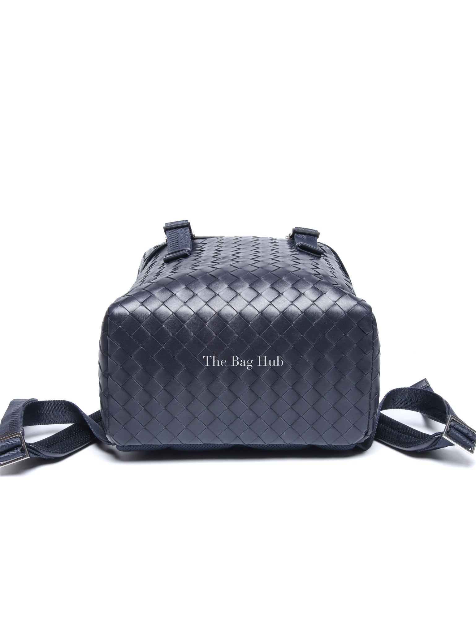 Bottega Veneta Navy Blue Intercciato Leather Buckle Backpack