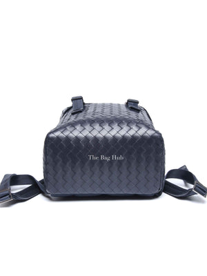 Bottega Veneta Navy Blue Intercciato Leather Buckle Backpack