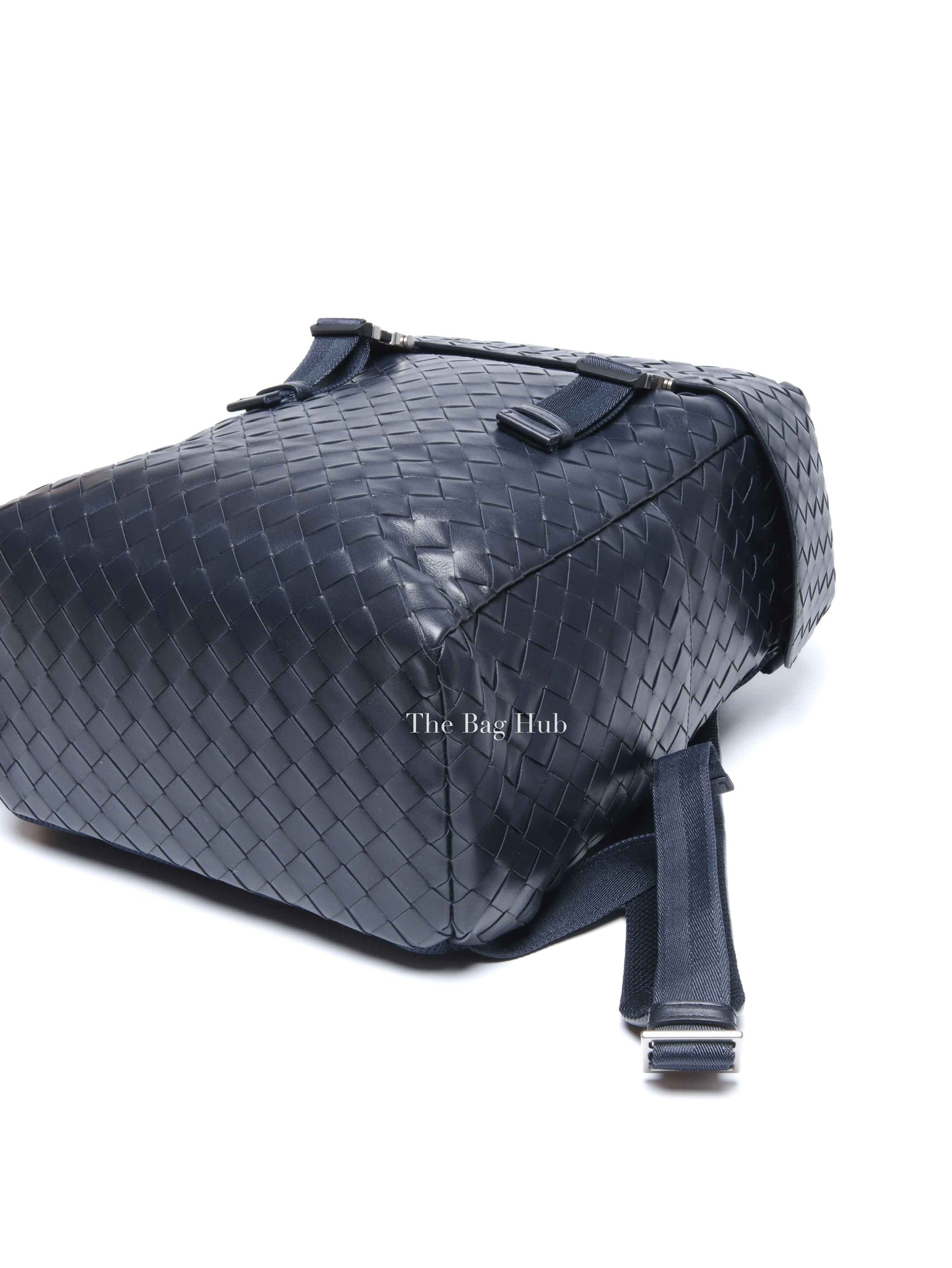 Bottega Veneta Navy Blue Intercciato Leather Buckle Backpack