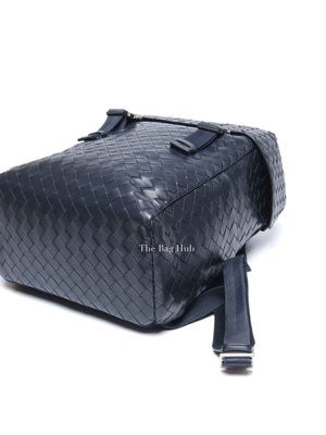 Bottega Veneta Navy Blue Intercciato Leather Buckle Backpack