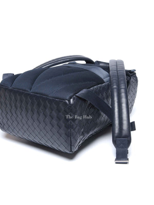 Bottega Veneta Navy Blue Intercciato Leather Buckle Backpack