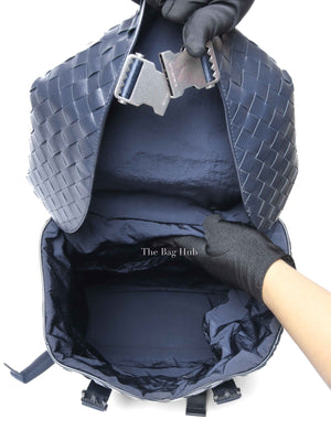 Bottega Veneta Navy Blue Intercciato Leather Buckle Backpack