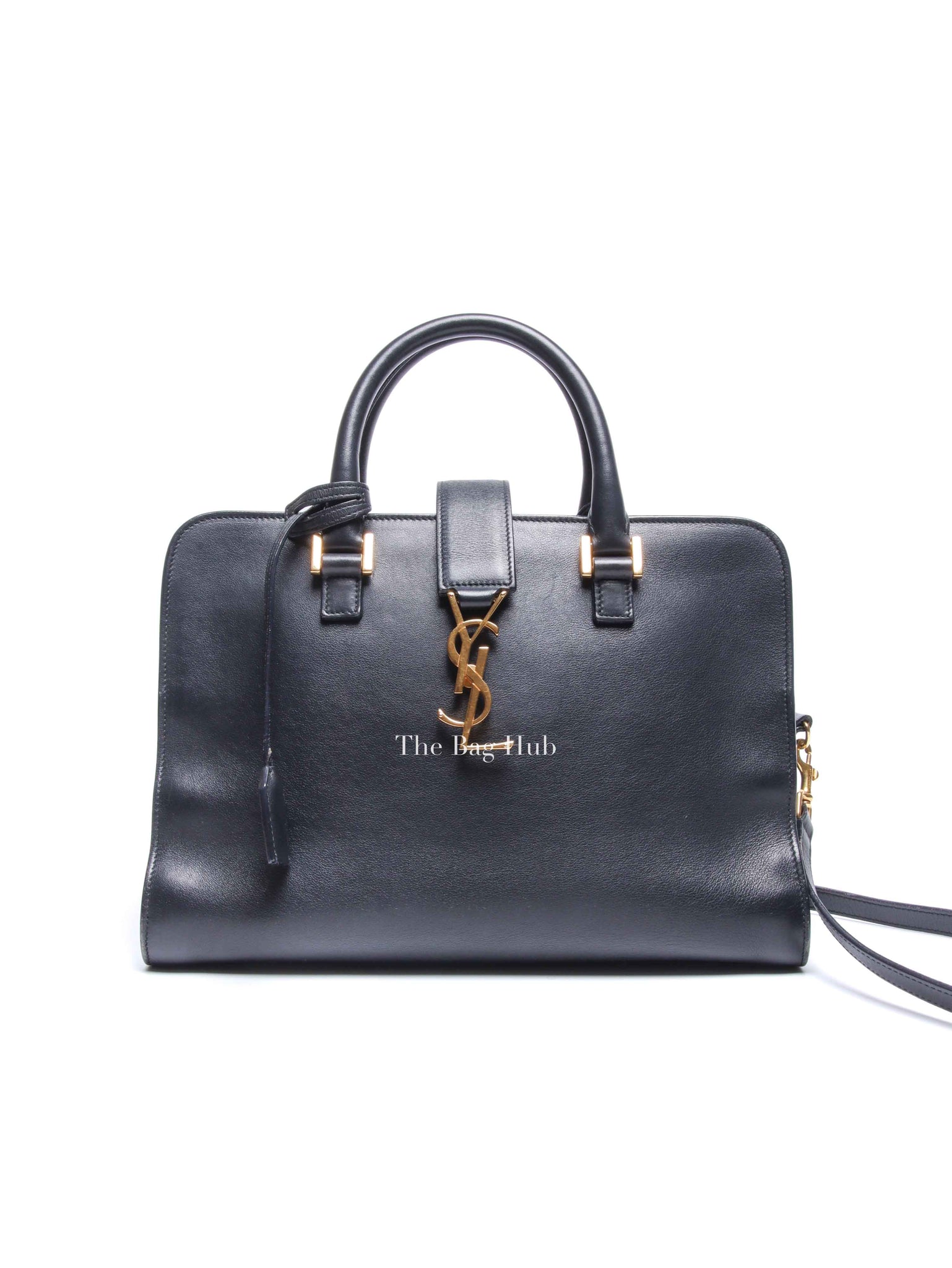 Saint Laurent Navy Blue Smooth Calfskin Small Monogram Cabas