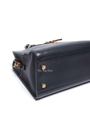 Saint Laurent Navy Blue Smooth Calfskin Small Monogram Cabas