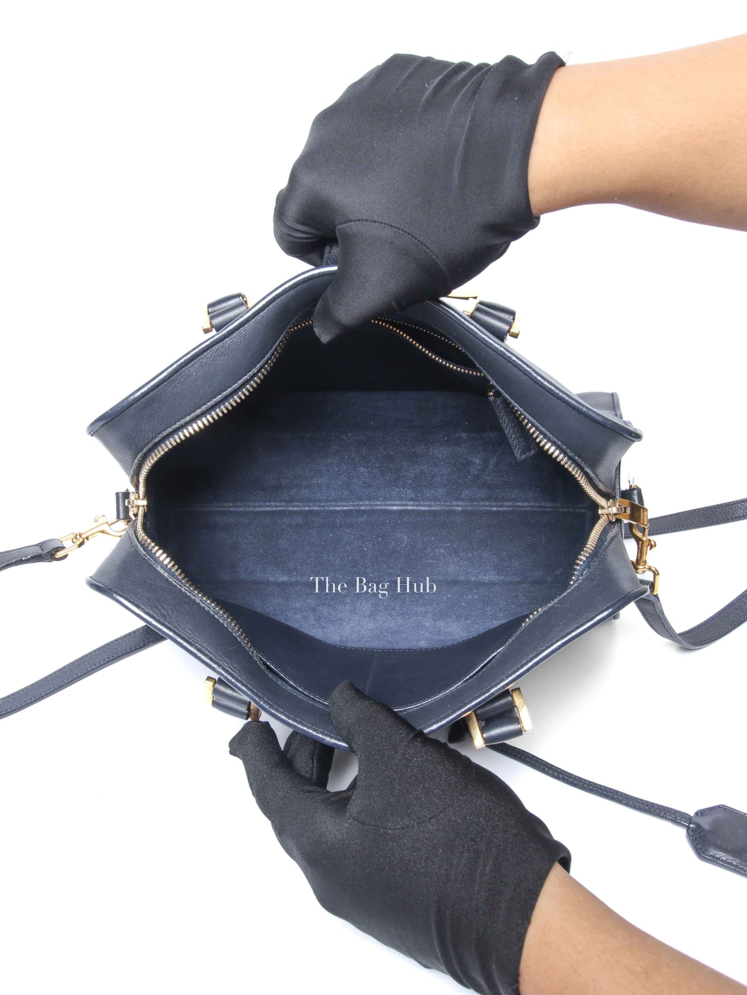 Saint Laurent Navy Blue Smooth Calfskin Small Monogram Cabas