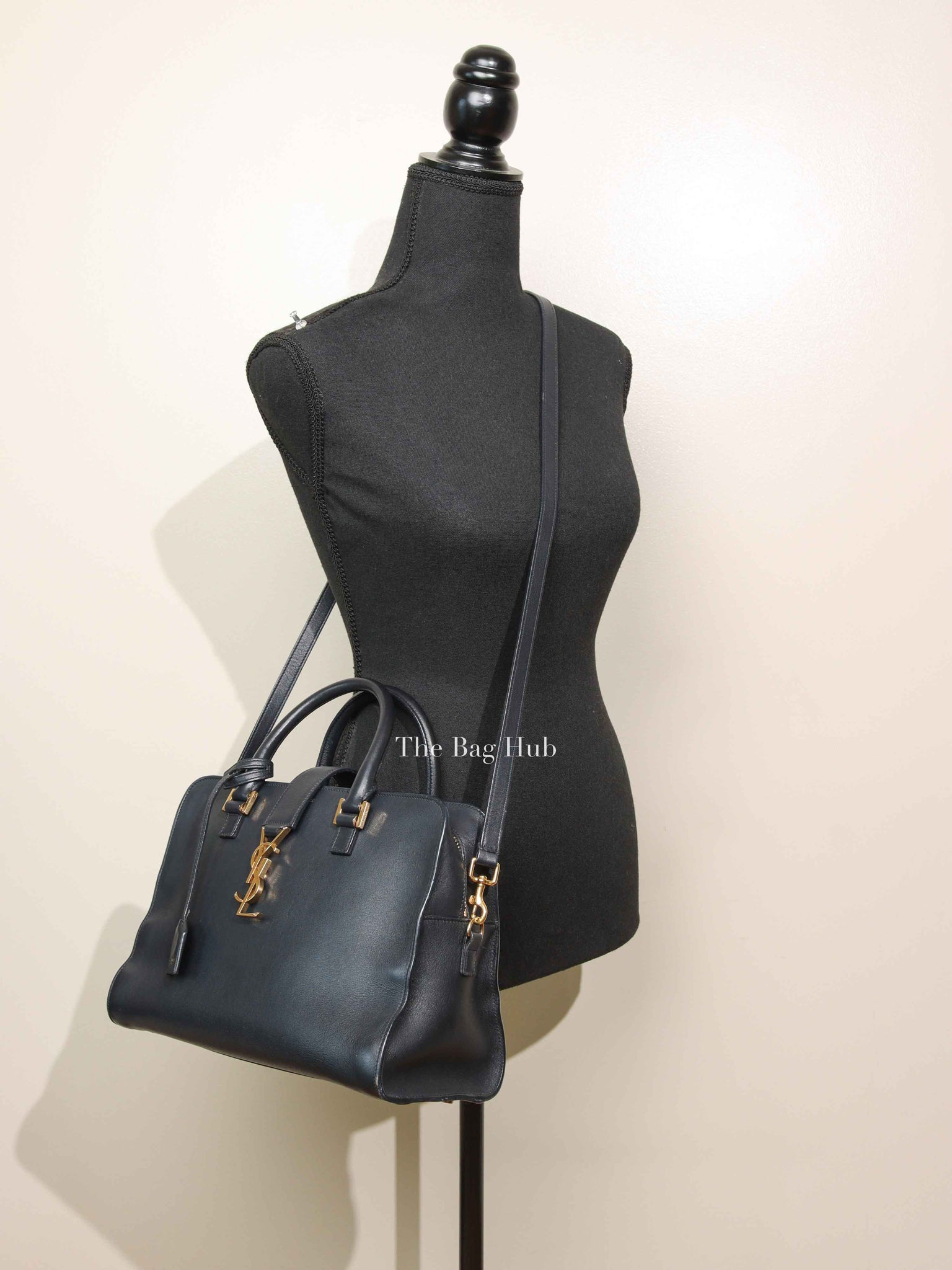 Saint Laurent Navy Blue Smooth Calfskin Small Monogram Cabas