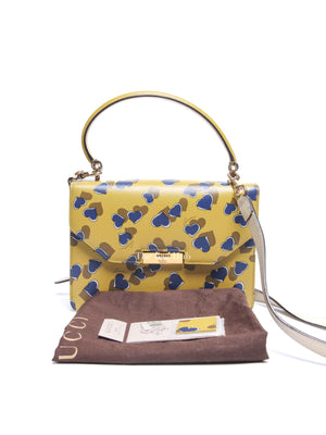 Gucci Blue/Yellow Leather Shanghai Heartbeat Top Handle Bag