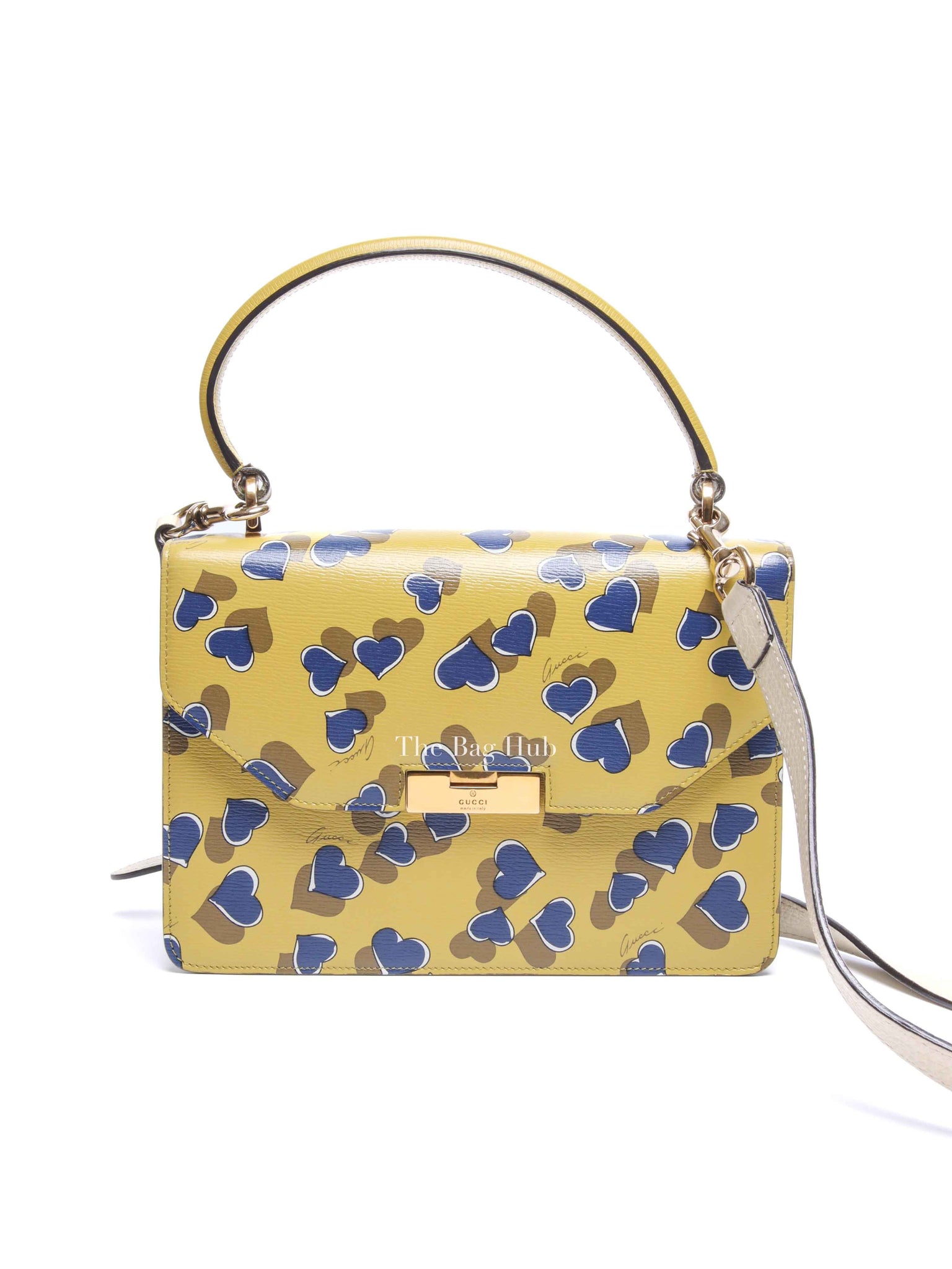Gucci Blue/Yellow Leather Shanghai Heartbeat Top Handle Bag