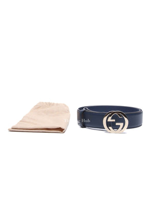 Gucci Blue Leather Interlocking G Buckle Belt 100/40