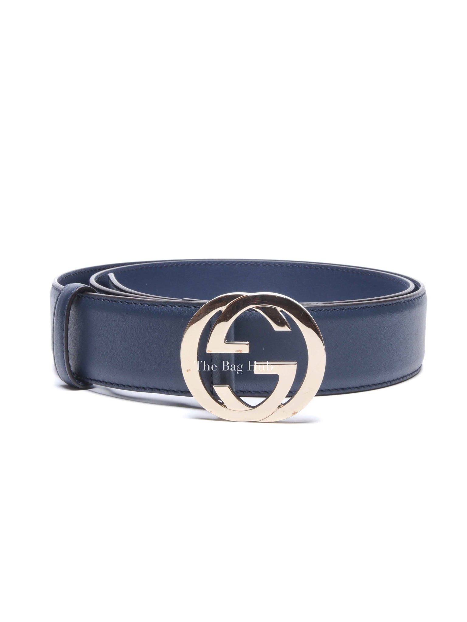Gucci Blue Leather Interlocking G Buckle Belt 100/40