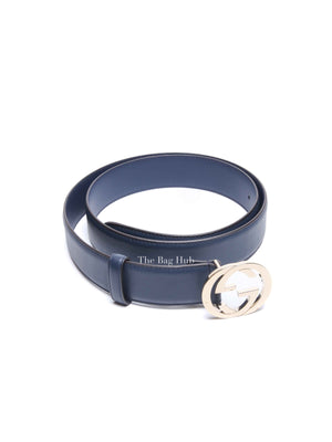 Gucci Blue Leather Interlocking G Buckle Belt 100/40